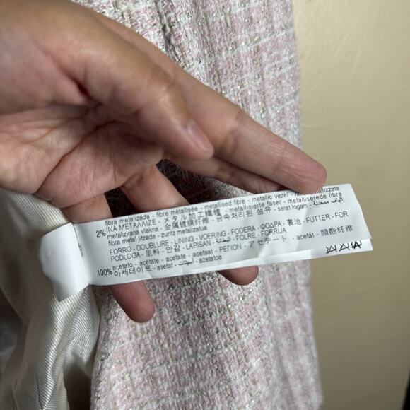 Zara Light Pink Tweed Textured Double Breasted Blazer sz XL - Picture 6 of 10